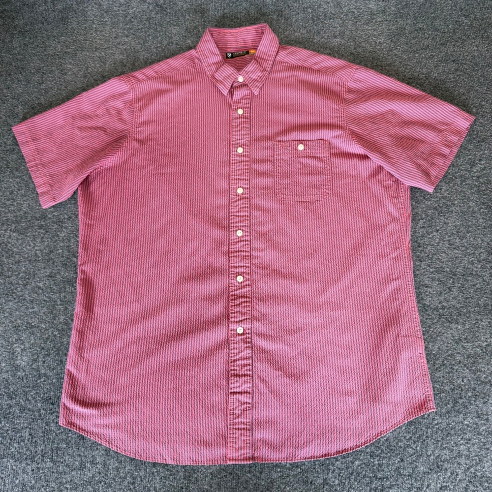 Cremieux Seersucker Shirt Mens XL Red Striped‎ Short Sleeve Button Up Casual Top